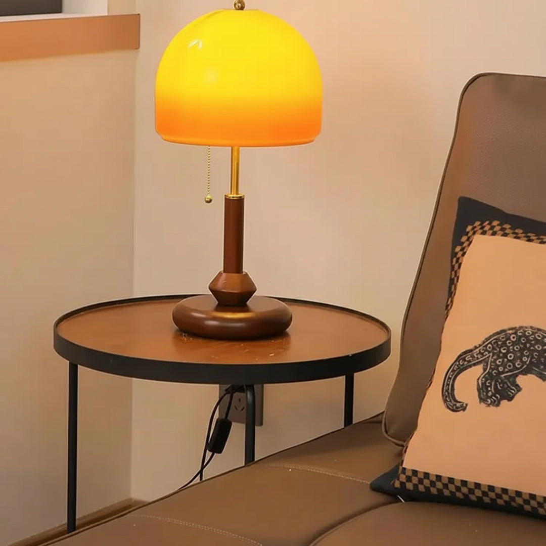 Vintage Walnut & Glass Desk Lamp – Medieval Retro Bedside & Study Table Light