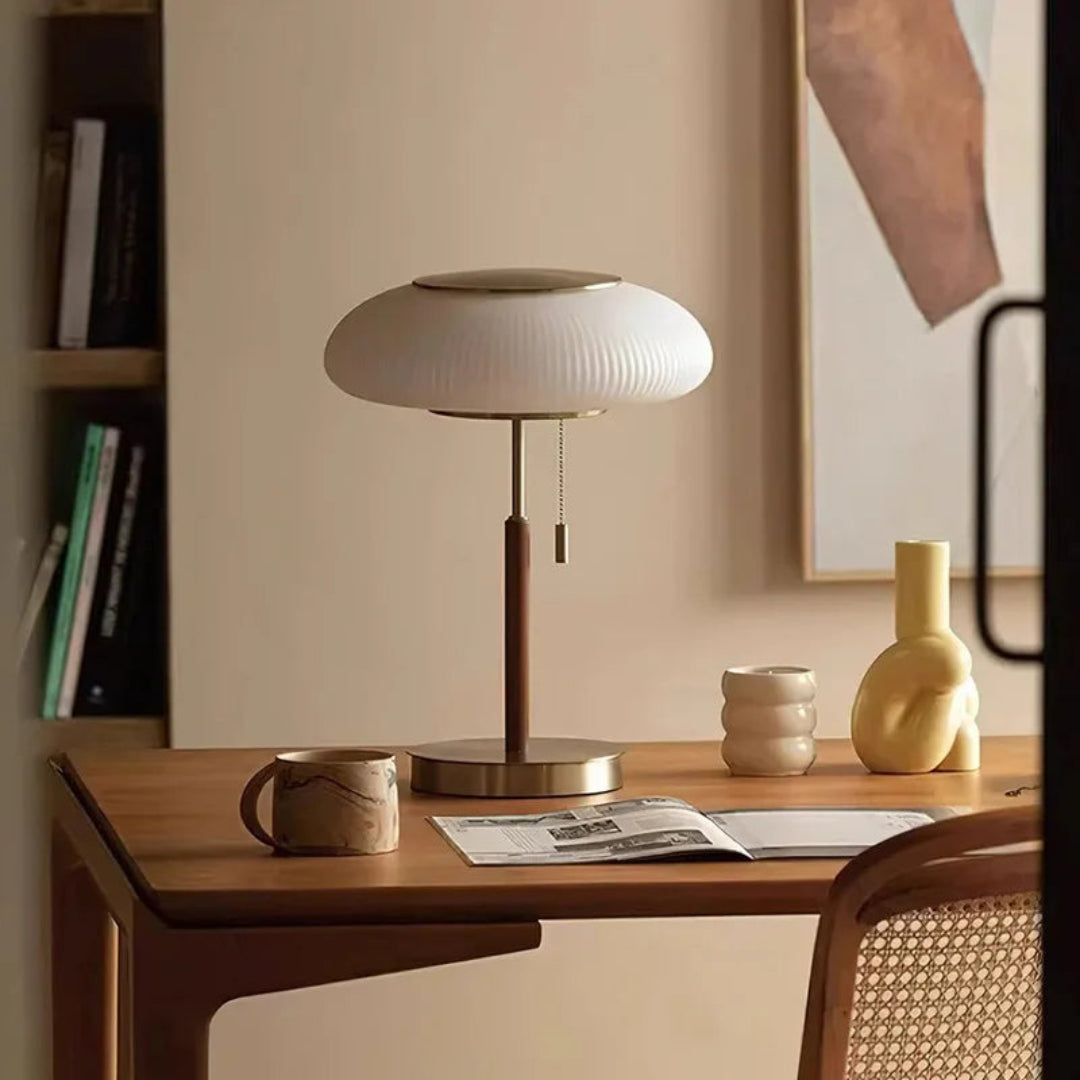 Vintage Table Lamp – Glass Shade Iron Base