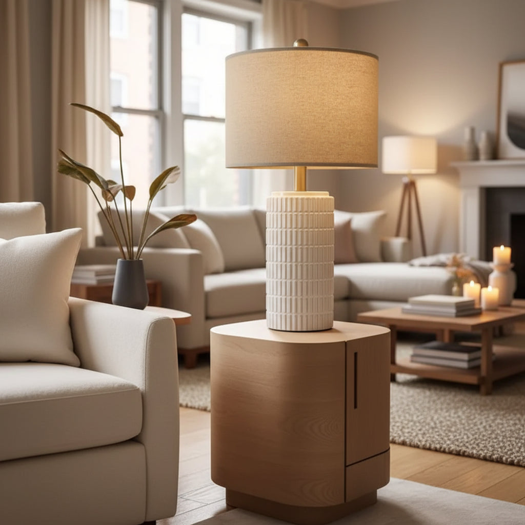 Japandi Ceramic Table Lamp – Minimalist Bedside Lamp White/Beige