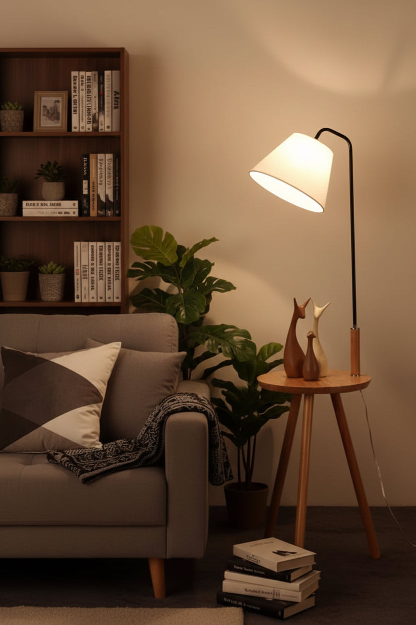 Nordic Wood Floor Lamp – Modern LED Standing Light for Living Room & Bedroom