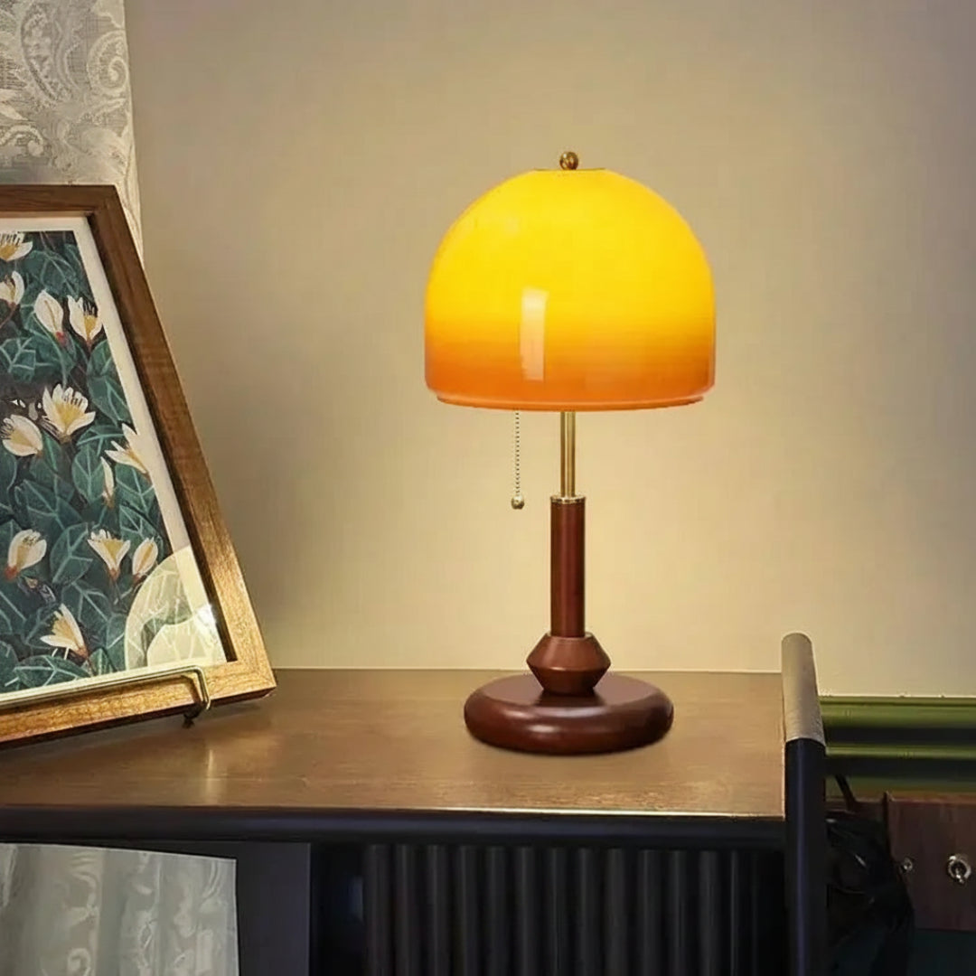 Vintage Walnut & Glass Desk Lamp – Medieval Retro Bedside & Study Table Light