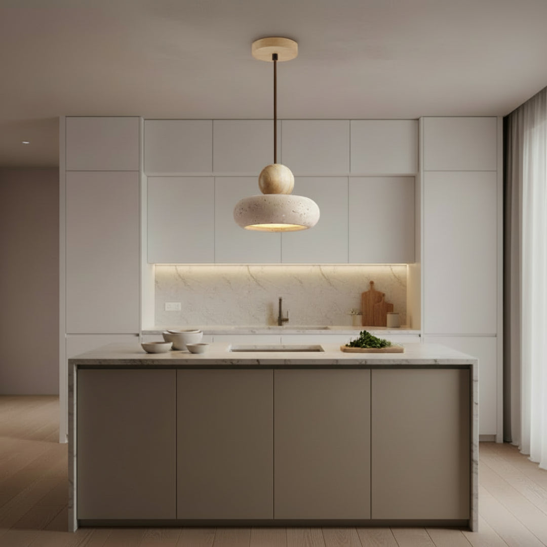Natural Stone Pendant Light – Warm LED Glow