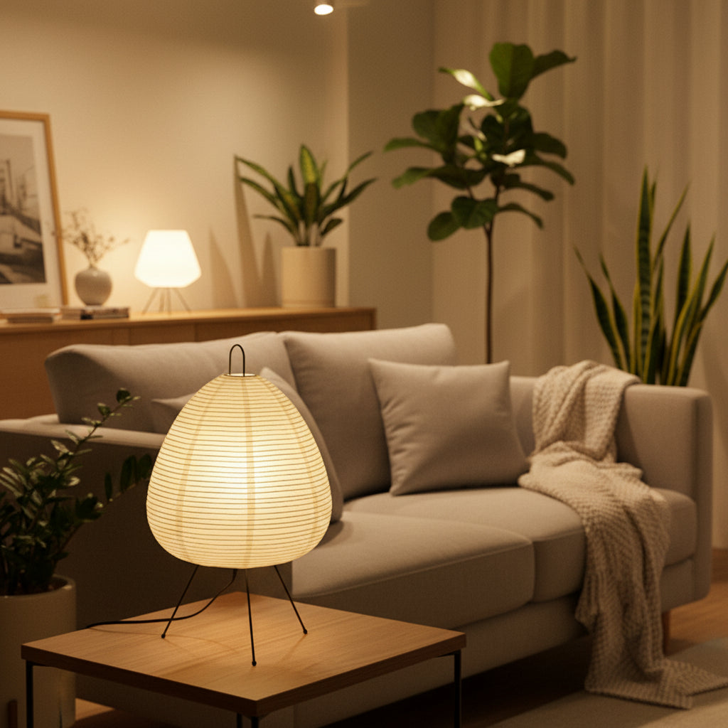 Japanese Rice Paper Table Lamp – Tripod LED Lantern for Bedroom & Living Room