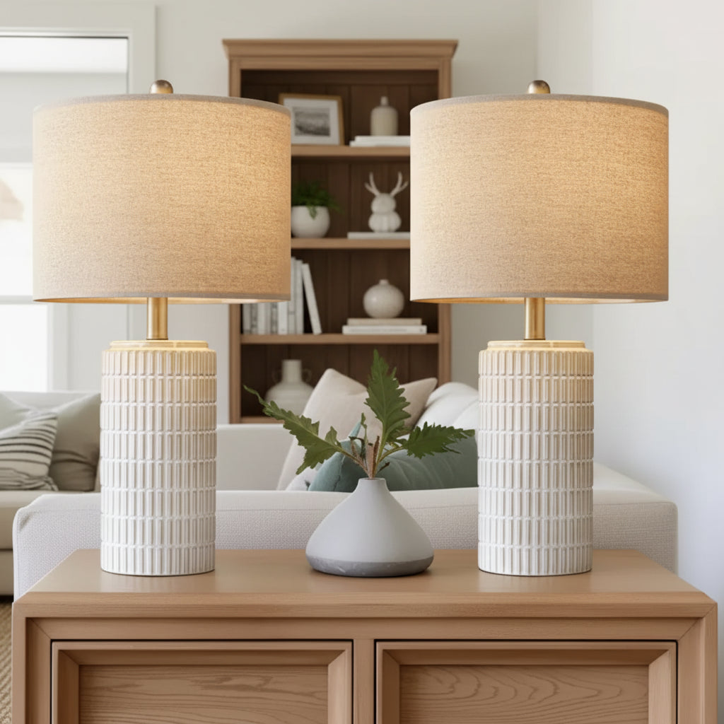 Japandi Ceramic Table Lamp – Minimalist Bedside Lamp White/Beige