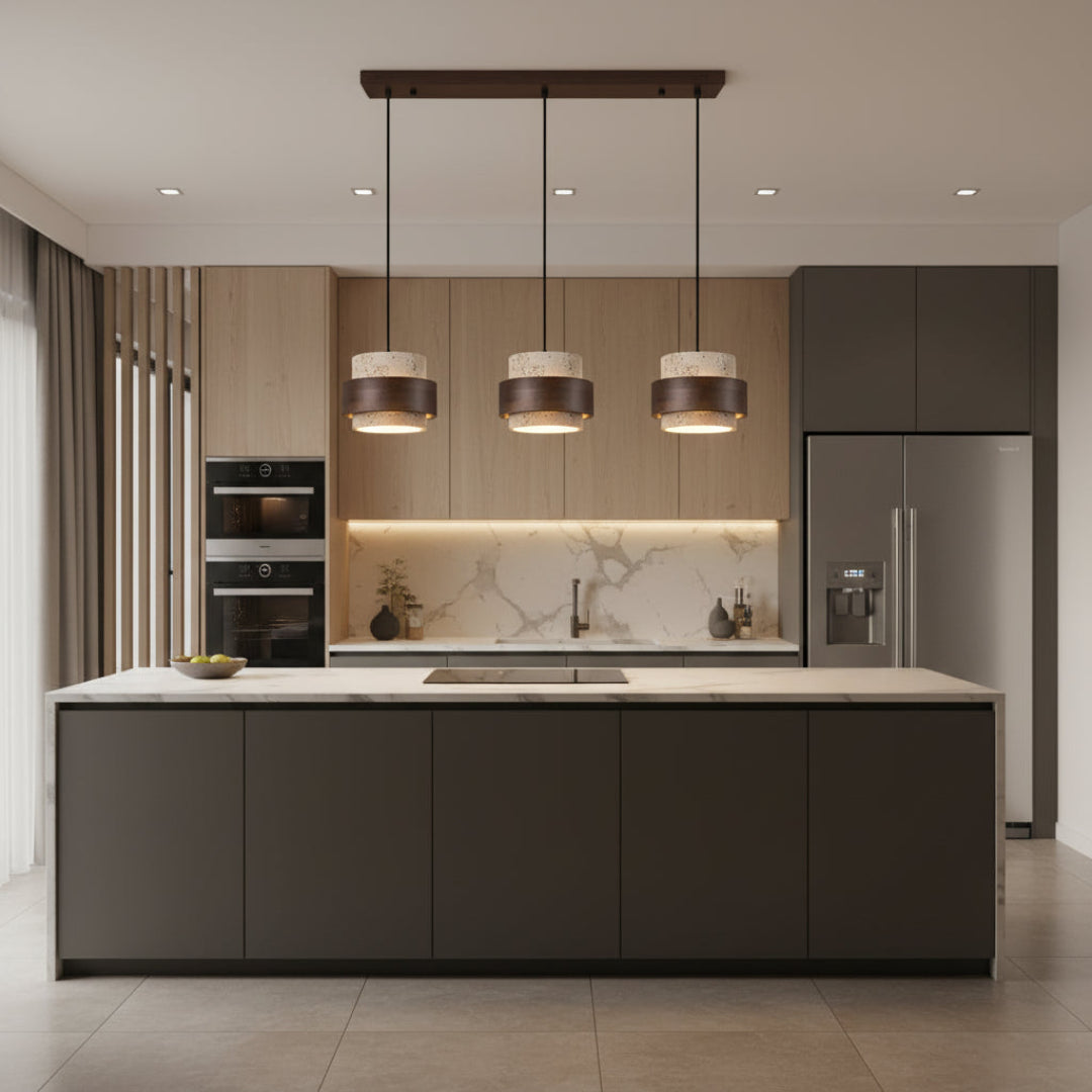 Wood & Stone Pendant Light – Adjustable LED