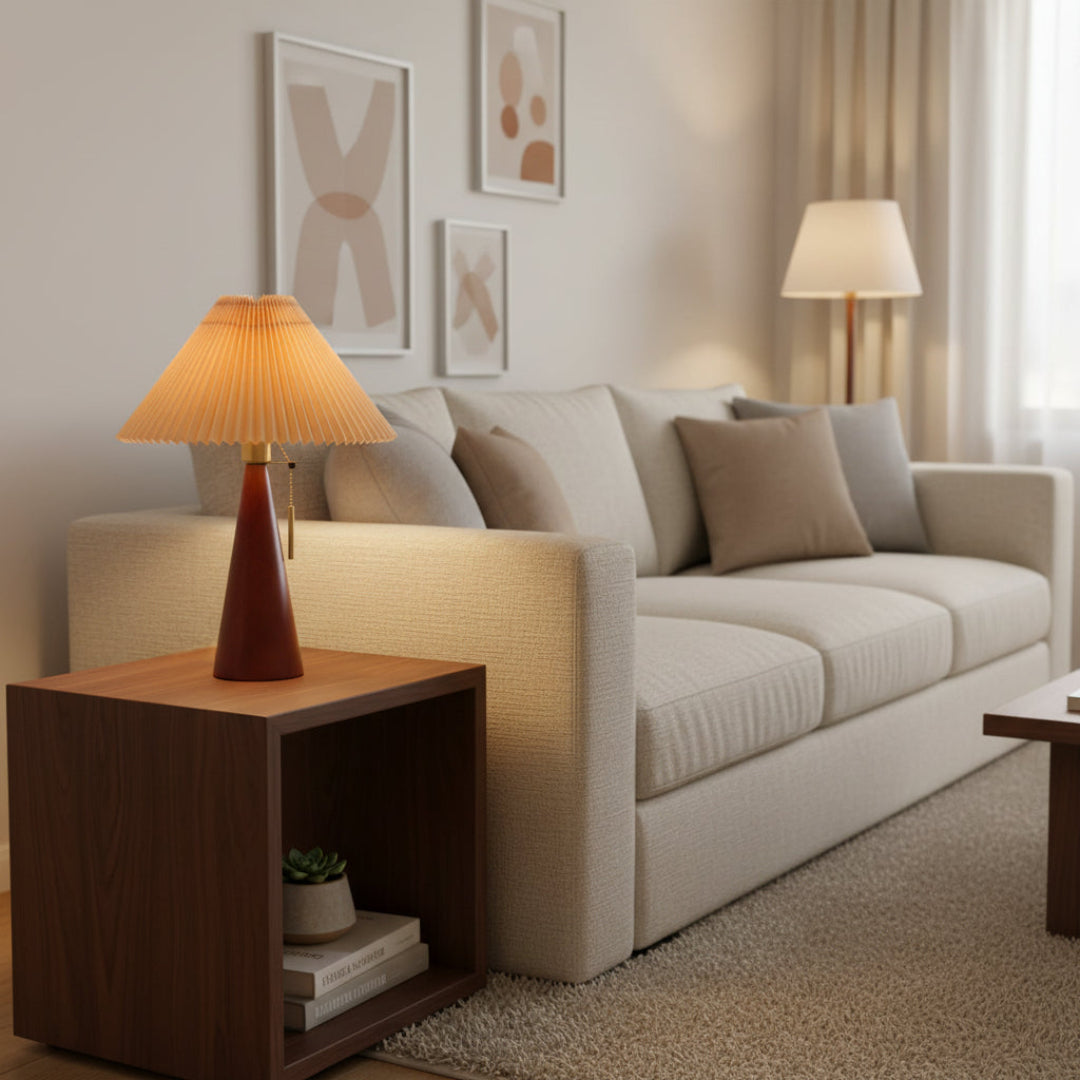 Pleated Table Lamp – Wooden Japanese Style