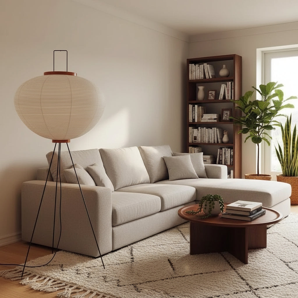 Japandi Rice Paper Floor Lamp – Minimalist Nordic Standing Lamp for Bedroom
