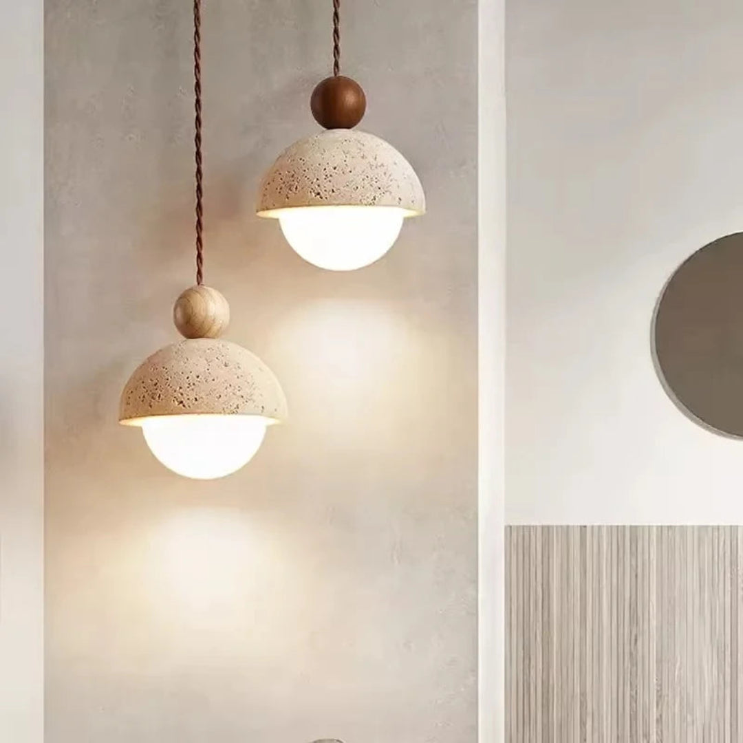 Natural Stone Pendant Light – Warm LED Glow