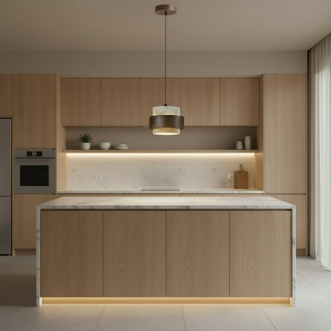 Wood & Stone Pendant Light – Adjustable LED