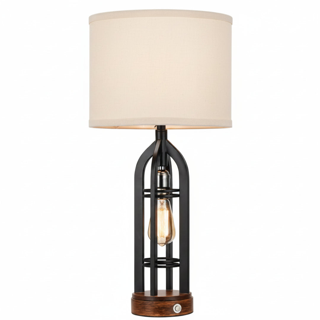 Modern Black Bedside Table Lamp with USB Port – Dimmable Touch Lamp for Bedroom & Living Room