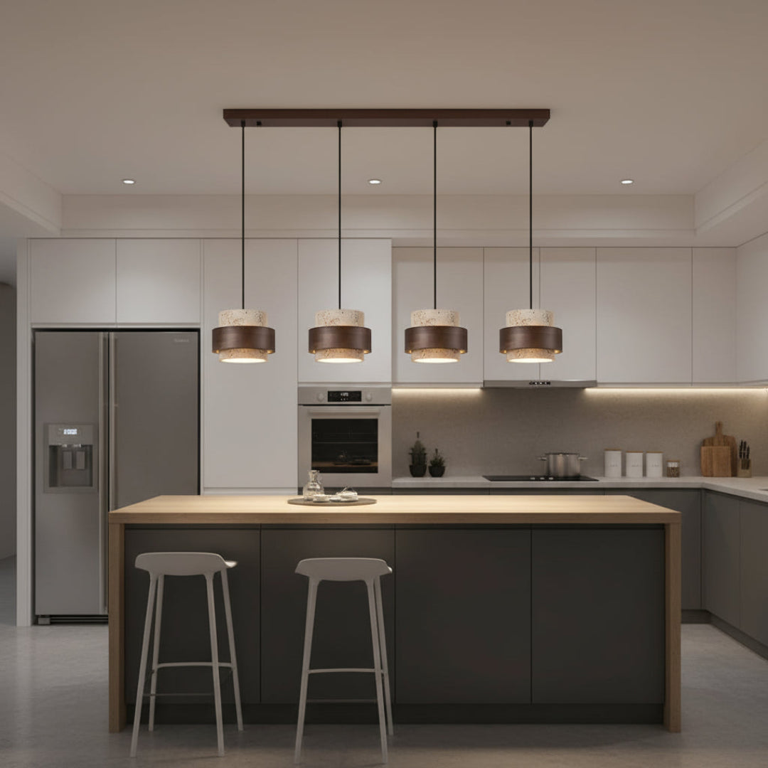 Wood & Stone Pendant Light – Adjustable LED