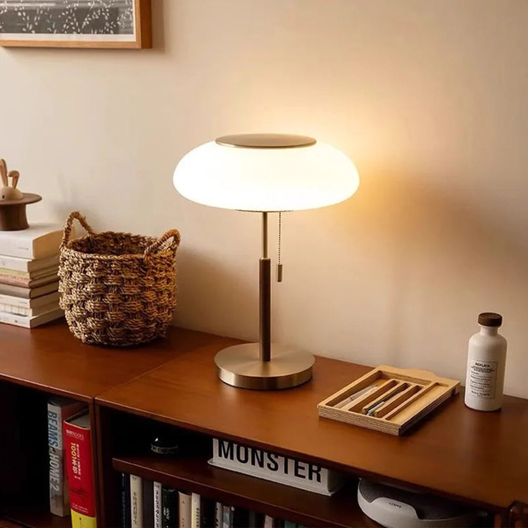Vintage Table Lamp – Glass Shade Iron Base