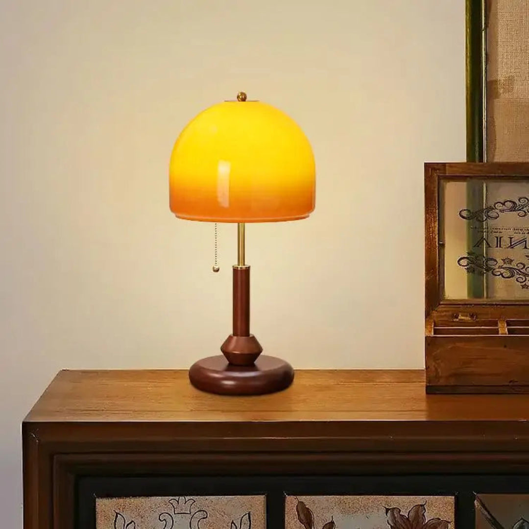 Vintage Walnut & Glass Desk Lamp – Medieval Retro Bedside & Study Table Light