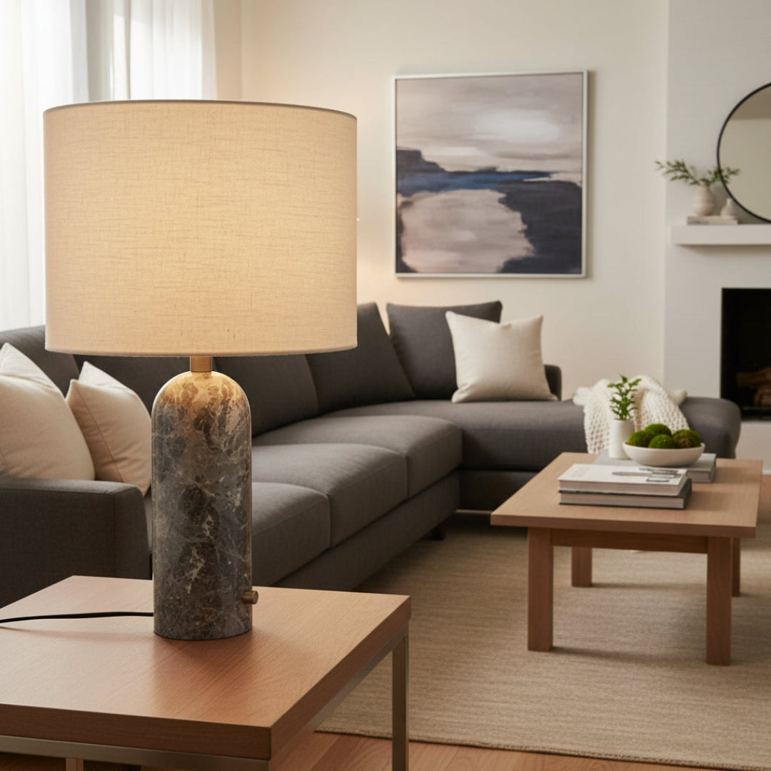 Nordic Marble Table Lamp – Minimalist Bedside & Reading Light for Bedroom & Hotel Decor