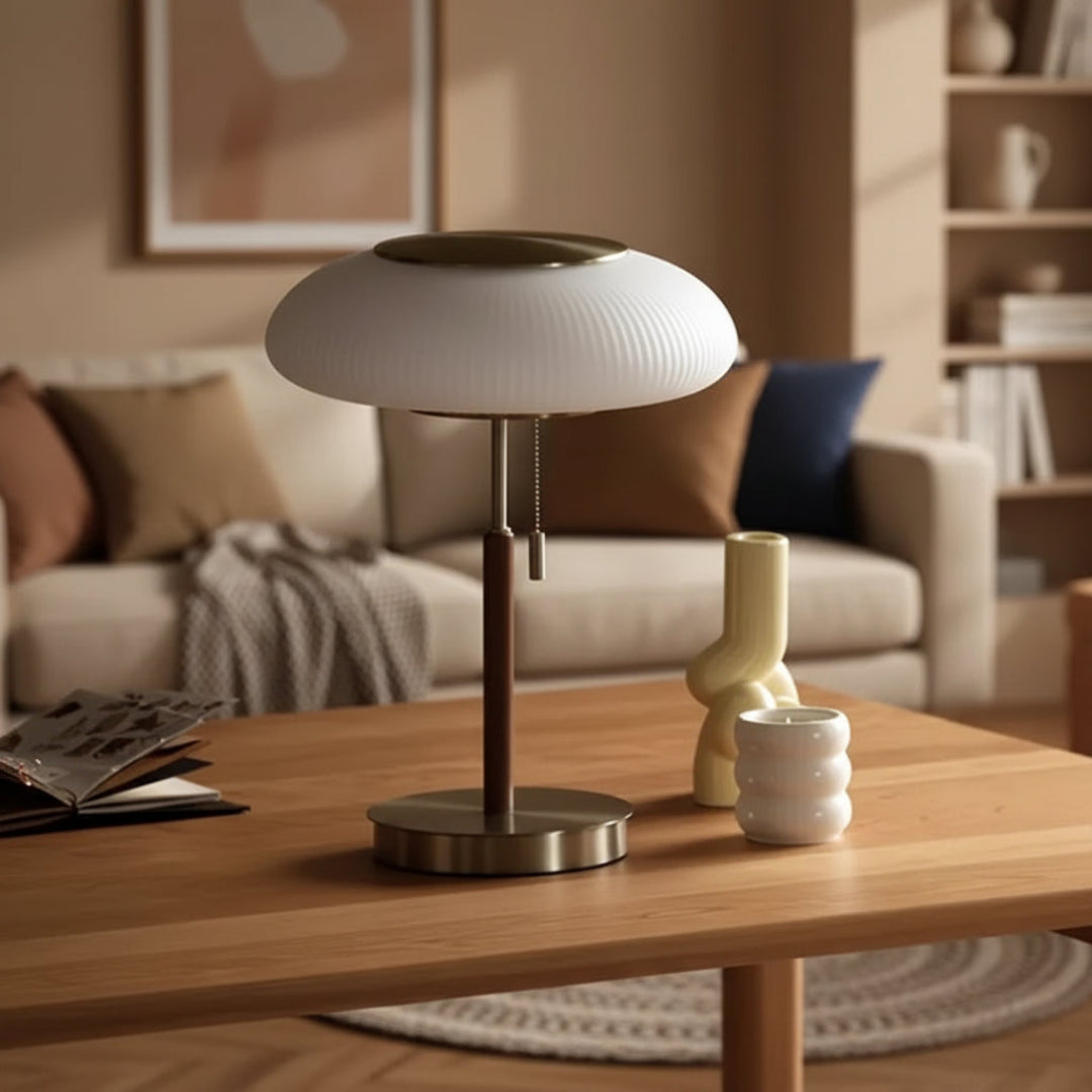 Vintage Table Lamp – Glass Shade Iron Base