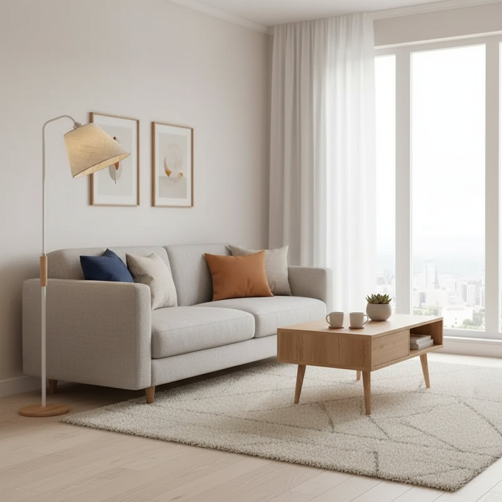 Nordic Wood Floor Lamp – Modern LED Standing Light for Living Room & Bedroom
