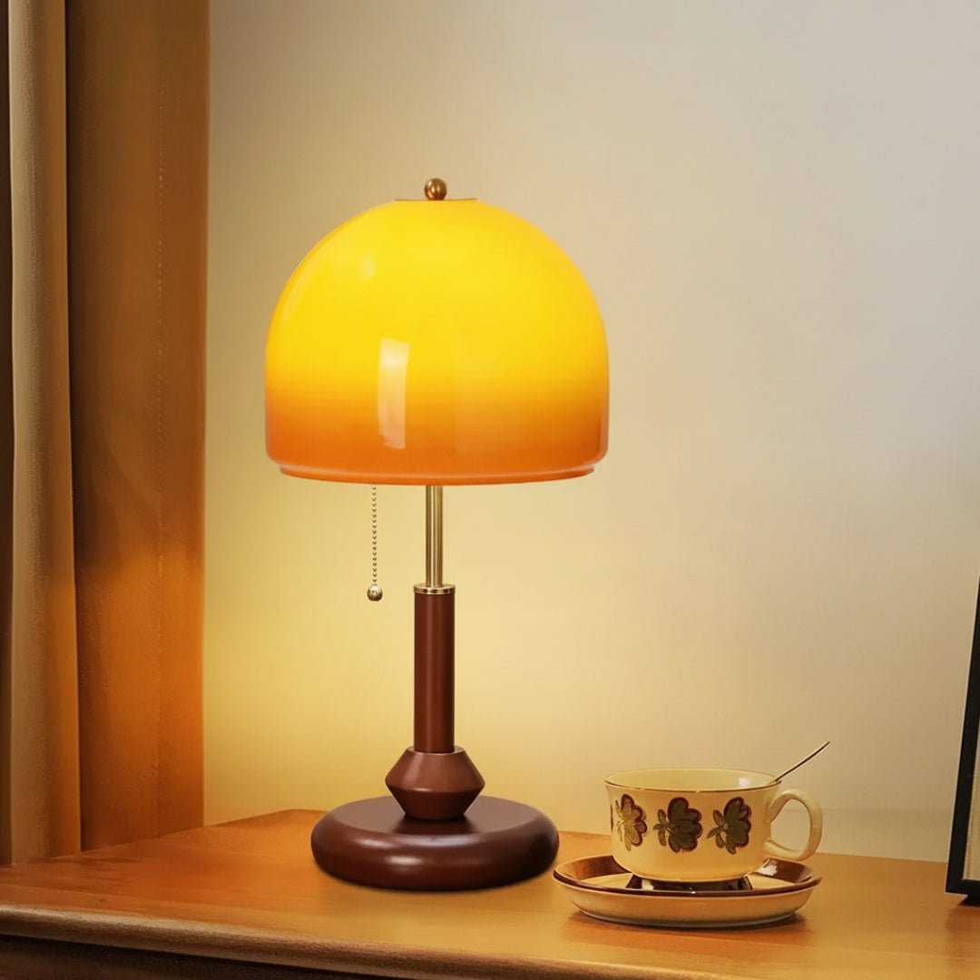 Vintage Walnut & Glass Desk Lamp – Medieval Retro Bedside & Study Table Light