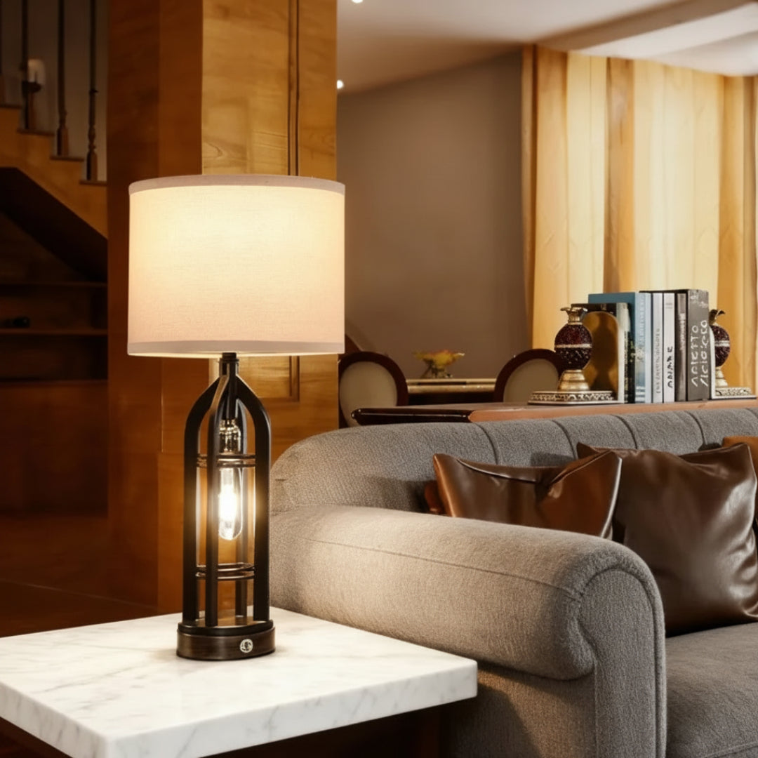 Modern Black Bedside Table Lamp with USB Port – Dimmable Touch Lamp for Bedroom & Living Room